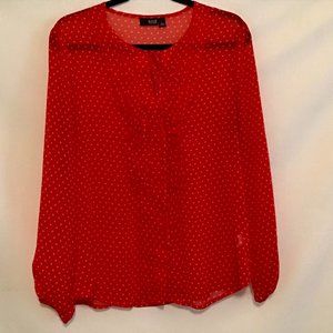 A.N.A. Large Sheer Red Polka Dot Blouse